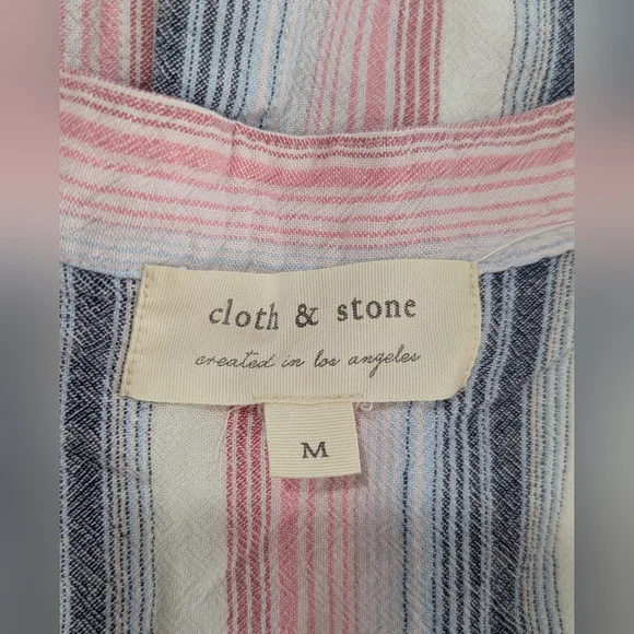 Cloth & Stone Pink White Blue Striped Sleeveless Button Down Fray Hem Dress Sz M - Picture 8 of 11